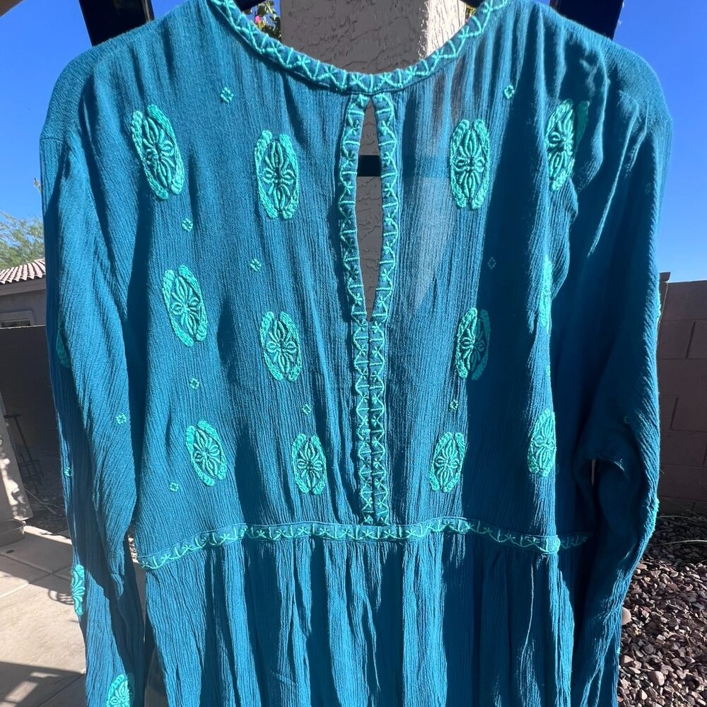 SZL Grace&Lace Turquoise Boho Tunic Top. VNeck, Embroidery, Loose, Flowy. - Picture 5 of 6